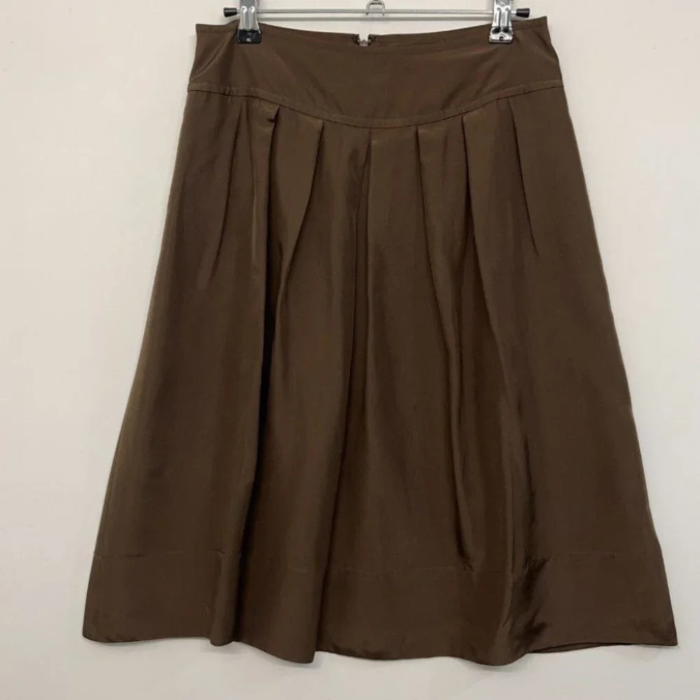 Banana Republic Brown Silk Midi Skirt 0